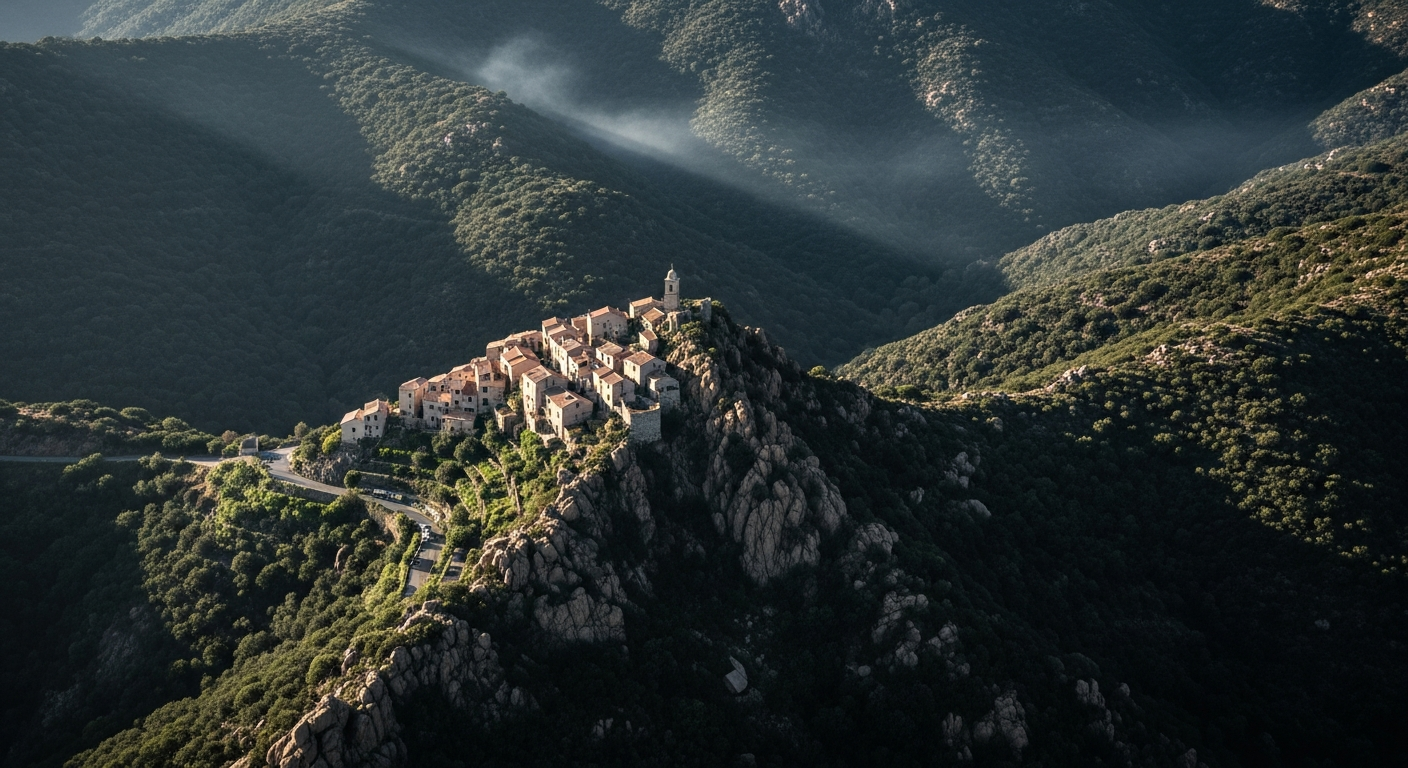 The rugged terrain of Corsica, where ancient villages and hidden valleys have long been the backdrop for complex, often violent, narratives.