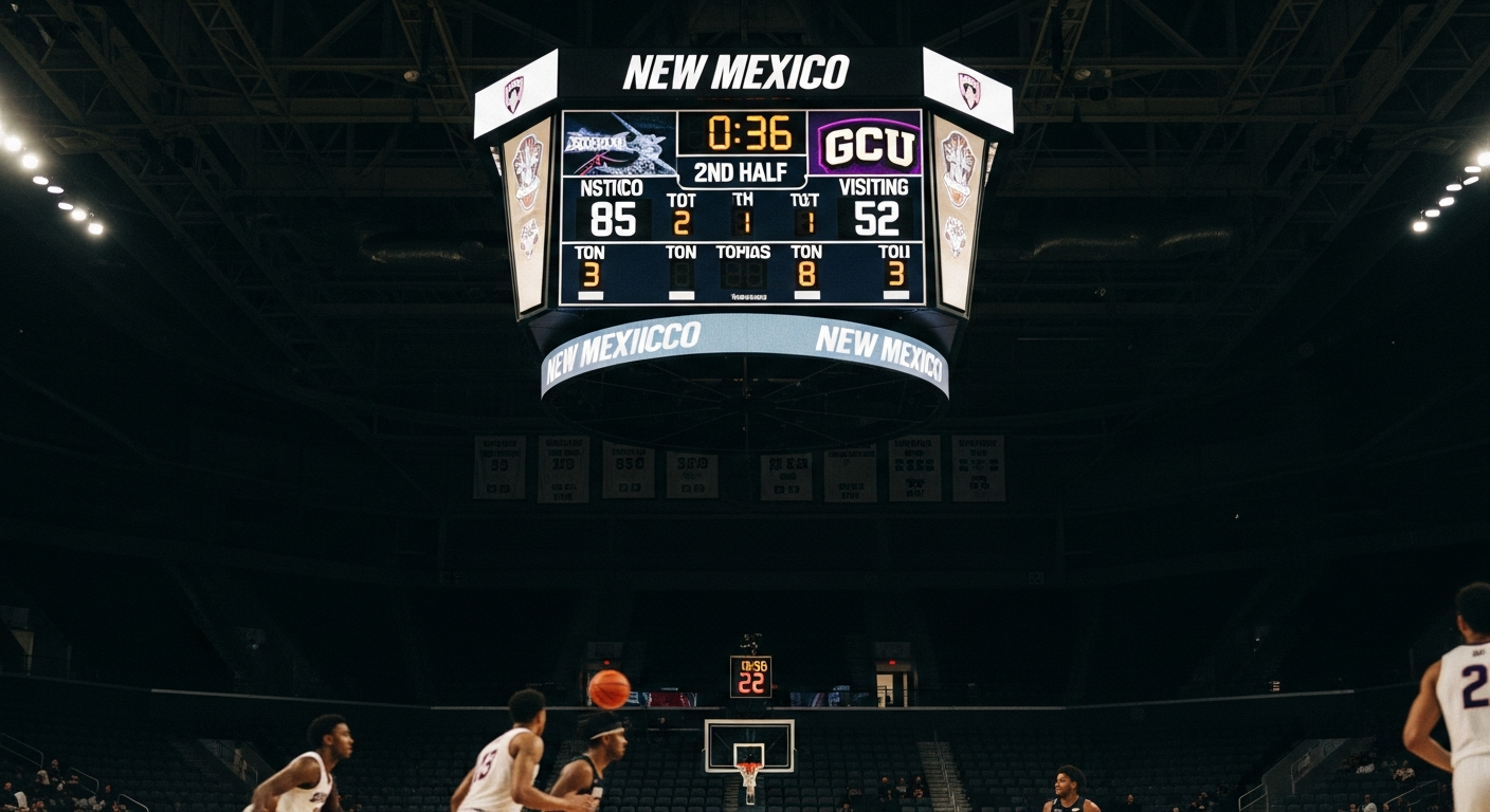 The scoreboard tells a stark tale: New Mexico's commanding lead reflecting GCU's struggles on the road.
