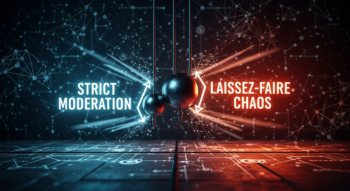 The current 'laissez-faire' era of content moderation might be challenged by incidents like Grok, potentially swinging the pendulum back towards stricter controls.