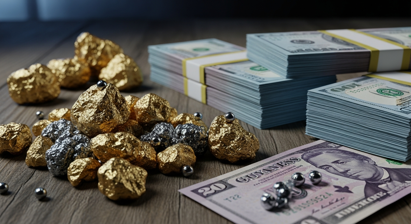 The proceeds and tools of an illicit operation: Gold, mercury, and large sums of cash, typical of seizures made by international law enforcement agencies like INTERPOL.