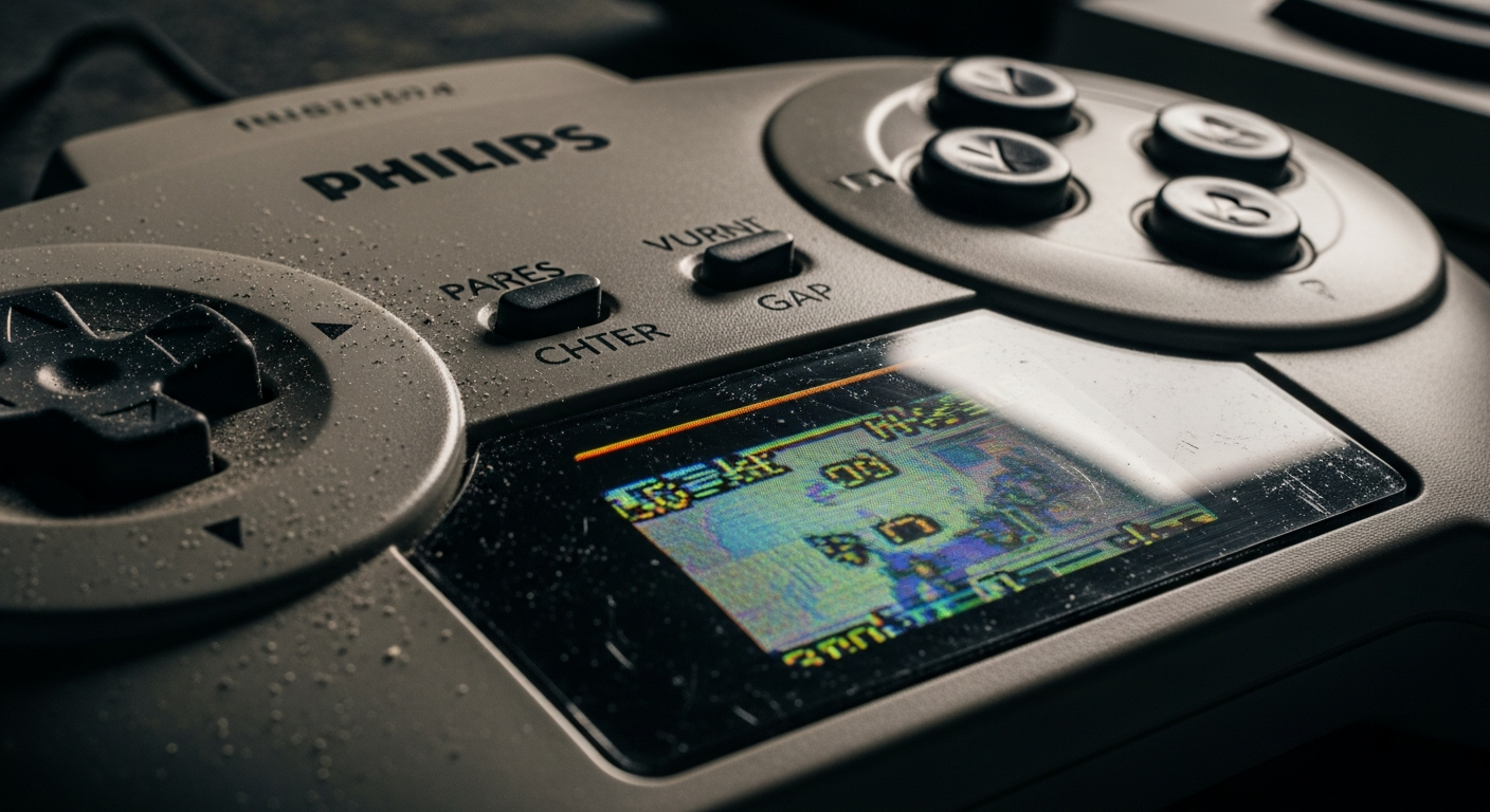 The CD-i's notoriously unwieldy controller, a symbol of its poor design and user experience, contributing to its critical reception.