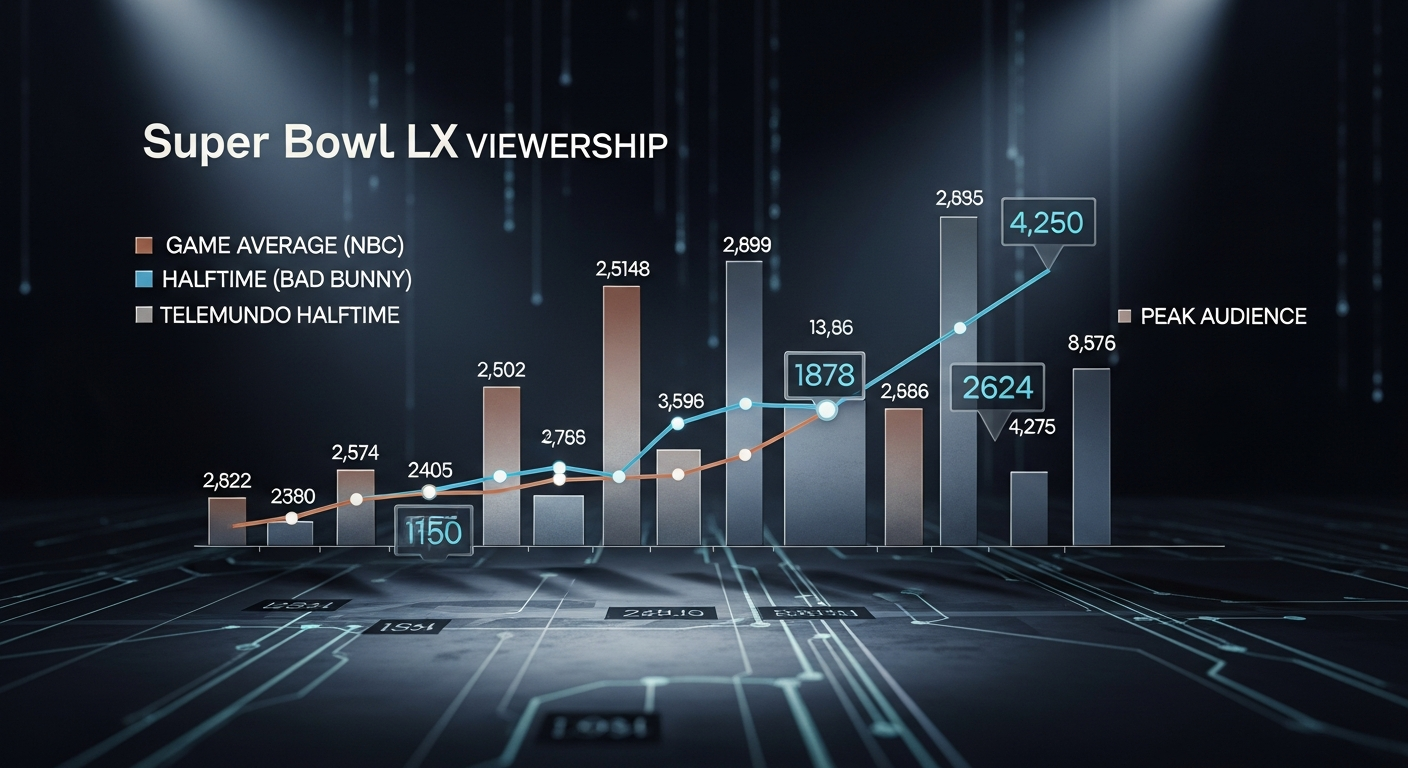 A breakdown of Super Bowl LX viewership highlights the record-setting audiences for both the overall broadcast and the culturally significant halftime performance.