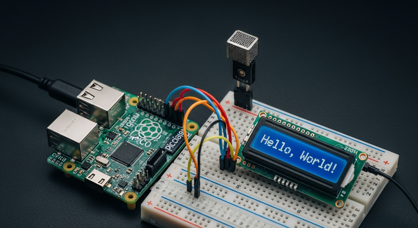 A glimpse into the hardware: the Pi Pico forms the brain of the Morse code transcription system, connected to input and output peripherals.