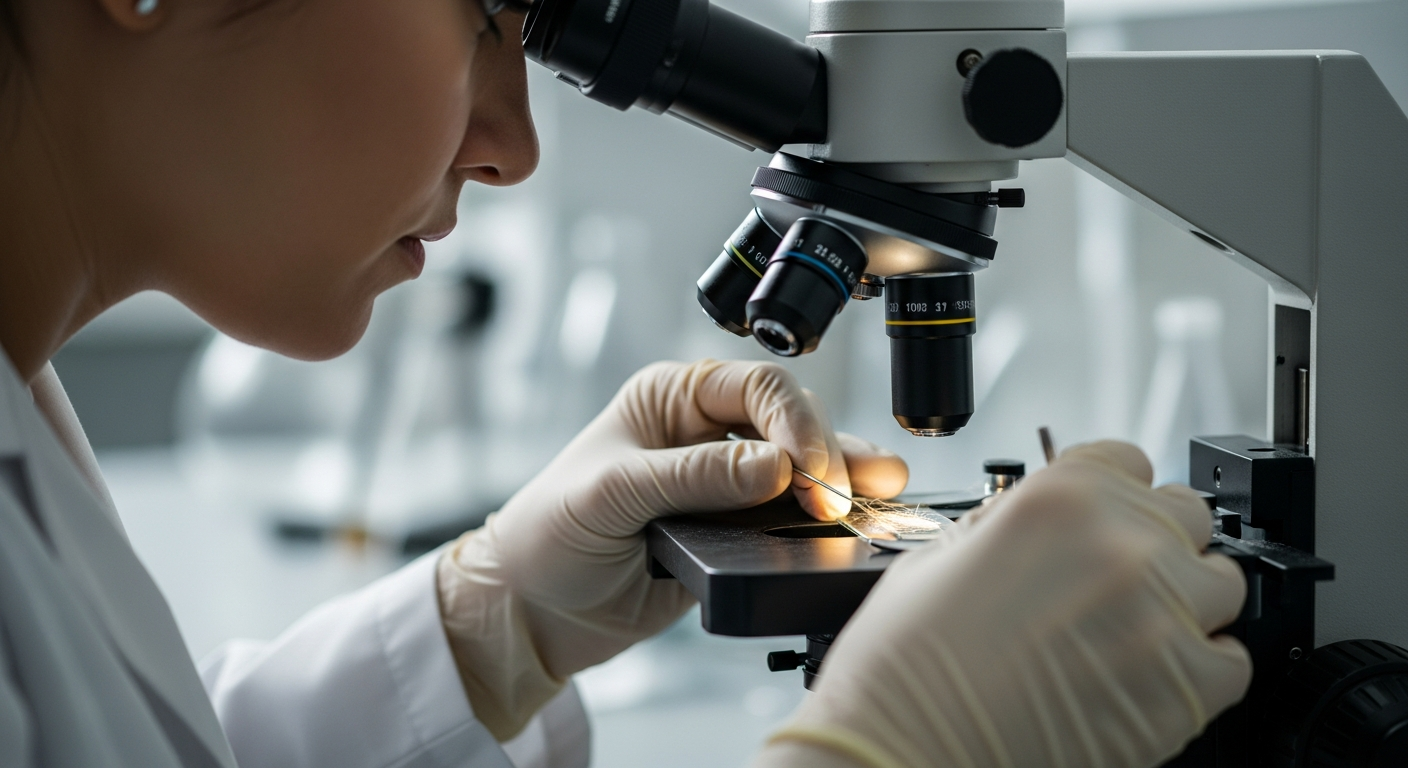 The microscopic examination of trace evidence, such as fibers or soil, provides critical links between suspects and crime scenes.