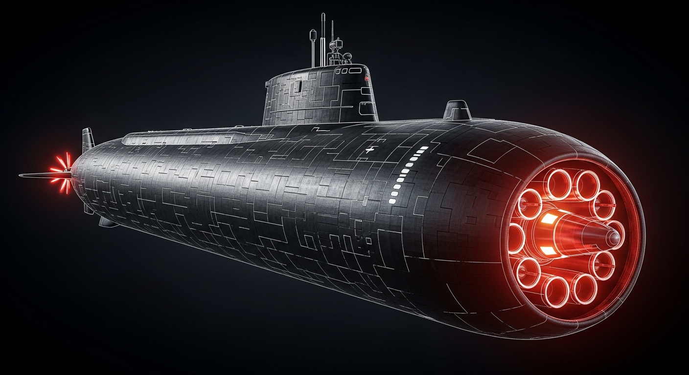 A conceptual rendering of a nuclear-powered submarine, illustrating the advanced capabilities North Korea aims to acquire.