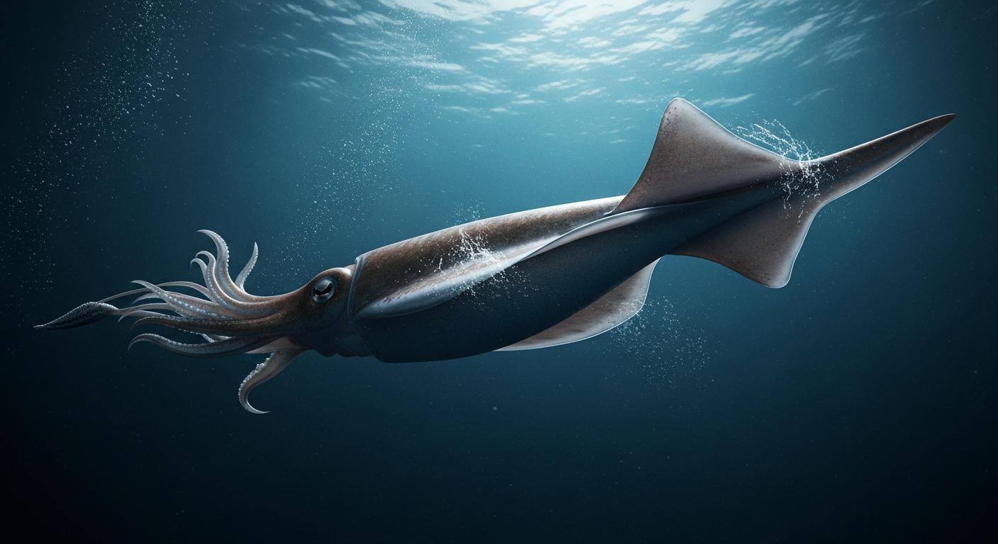 The Unifex volantis, a hypothetical deep-sea squid, demonstrates exceptional stability and agility in turbulent waters through its unique, dynamically controlled single caudal fin, inspiring new aerodynamic principles.